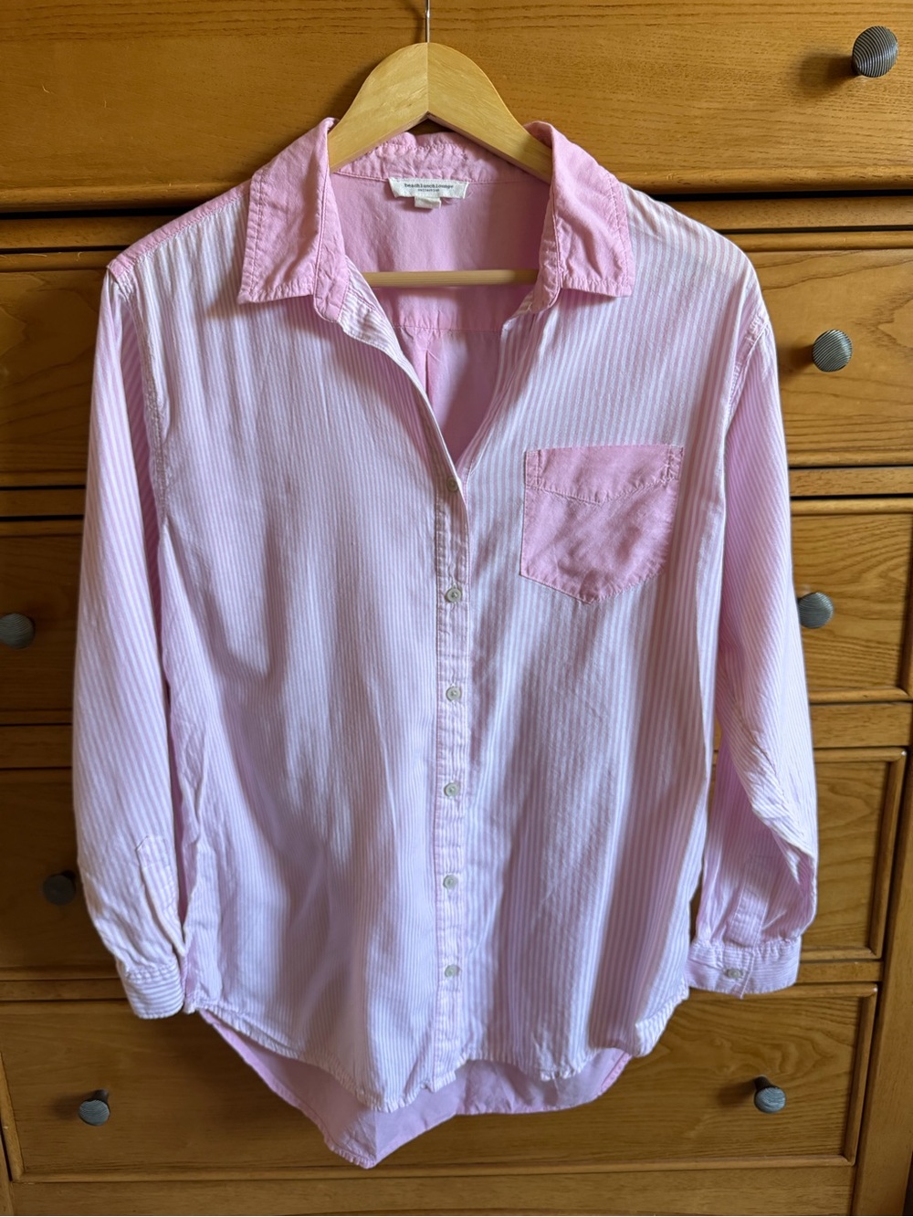 Beachlunchlounge Womens Size Small Button Down Pink Striped Shirt Front Pocket